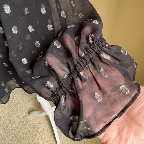 🔥HP🔥 Talbots Petite Sheer Black Blouse with Silver Metallic Accents NWT - Picture 3 of 8